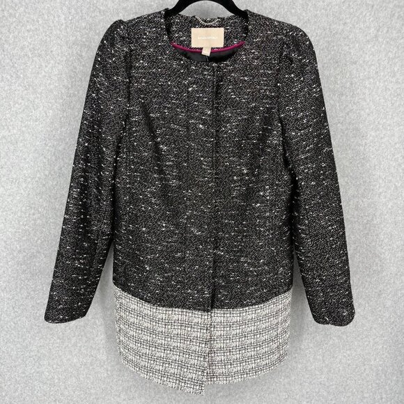 Banana Republic Womens Colorblock Tweed Coat Jacket Size S Black White Longline - Picture 1 of 12